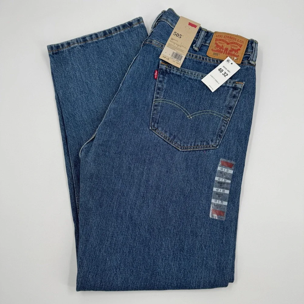 Levi's‎ 505 Regular Fit Jeans Mens 40x32 Blue Straight Leg Medium Wash NWT